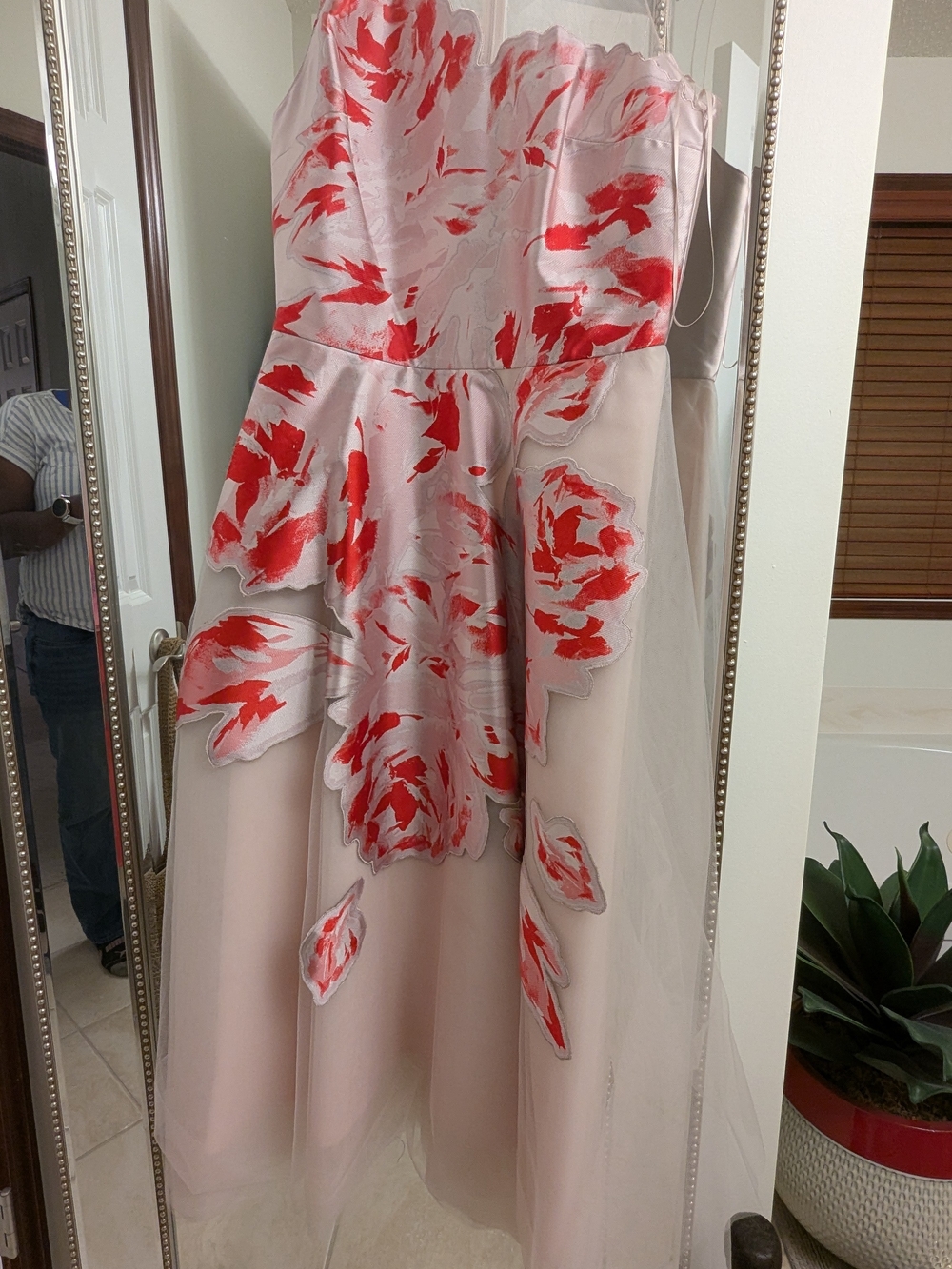 Sachin & Babi Pale Pink Sleeveless Dress with Red Floral Accents